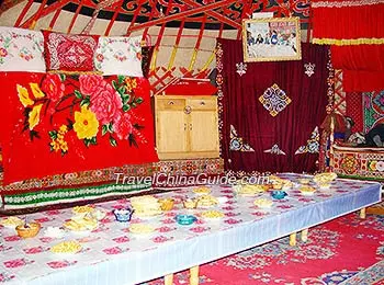 The inside of tent in the pasture